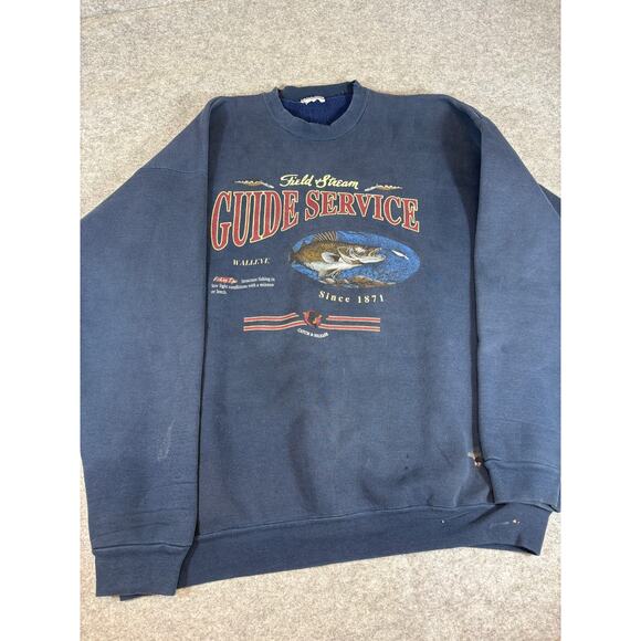 VINTAGE Field & Stream Sweatshirt Mens XL Blue Guide Service Fishing Outdoors - Picture 1 of 5